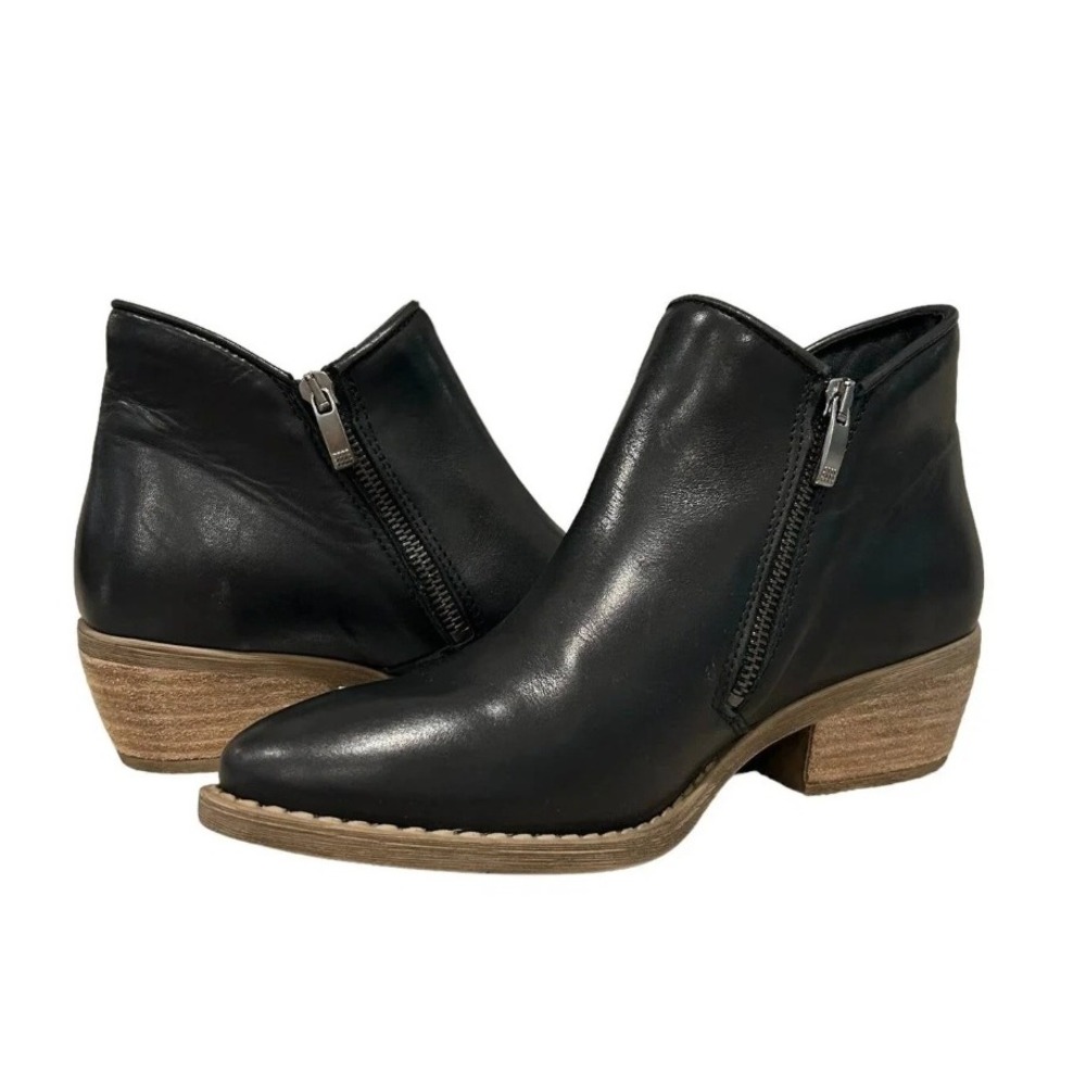 Eric Michael Black Leather Ankle Dallas Boots Women's Zip Up Booties Size 6.5